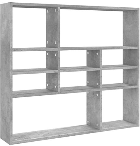 vidaXL Wall-Mounted Shelf with 10 Compartments, Engineered Wood - Modern Concrete Grey Storage & Display Unit for Books/Decorative Items/Photos, 90X16X78cm