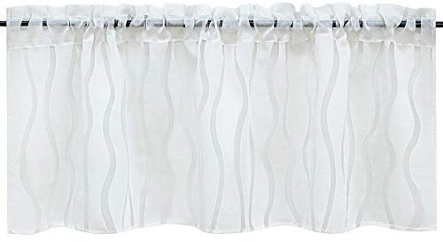 HeichkelL Scheibengardine mit Ausbrenner »Wellen« Transparente Küche Voile Gardine mit Kräuselband Moderne Bistrogardine für Küchenfenster Weiß HxB 45x120 cm