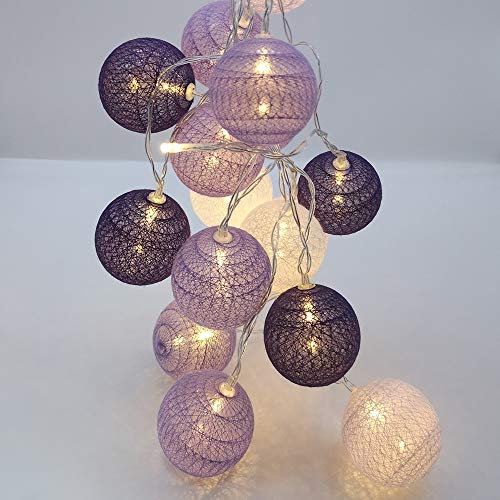 6cm Guirlande Lumineuse Boule Coton, DOTBUY Decoration Noël, LED Guirlande Lumineuse à Piles, Enfant, Festival, Chambre Mariage Décorations (Fée violet,1.8M/10LED)