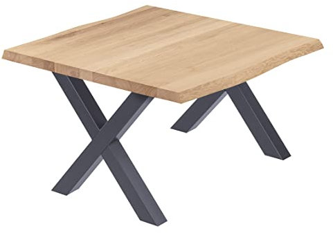 LAMO Manufaktur Esstisch Küchentisch Schreibtisch Couchtisch aus Massivholz, mit Baumkante 60x60x47 cm (AxBxH), Design, Natur/Anthrazit, LKB-01-A-002-7016D
