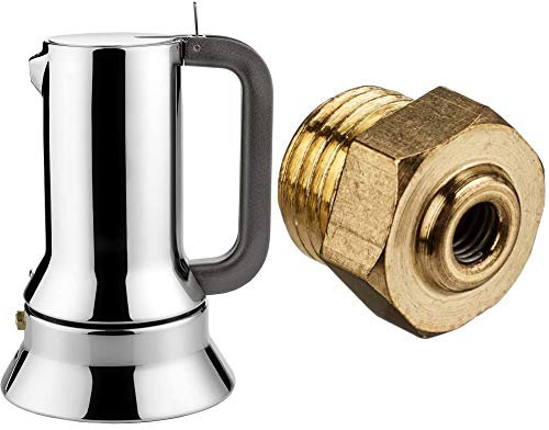 Alessi 9090/3 Caffettiera con Fondo a Induzione di Design in Acciaio Inox, 3 Tazze, 15 centilitri & 19660 9090 Valvola Sicurezza