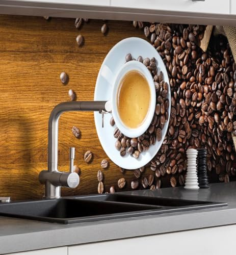 MyMaxxi Küchenrückwand selbstklebend - Matte, versteifte Spritzschutz Folie als günstige Alternative zu Glas, einfache Montage & leichte Reinigung - 60 cm hoch - Motiv: Kaffee 120 x 60 cm