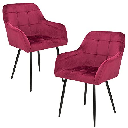 Perfur Casa Esszimmerstühle 2er Set - Rosa Küchenstühle Samt EsstischStühle Polsterstuhl mit Armlehnen und Metallbeinen