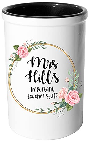 Personalised Teachers Gift Desk Tidy Organize Stationary Ends of Year School Leavers Thank You Pencil Pen Holder Pot (Important Teacher Stuff)