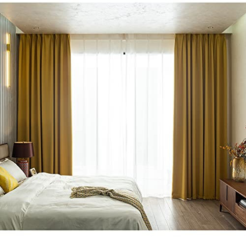 Siunwdiy 2 Stücke Gelb vorhänge Blickdicht Verdunklungsvorhang mit Kräuselband Energiespar & Wärmeisolierend einfarbig Gardinen Schal für Schlafzimmer Kinderzimmer Wohnzimmer, 200X270CM