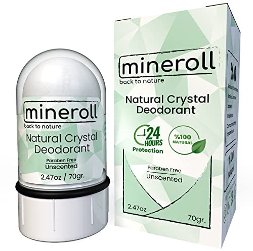 Mineroll Natural Deodorant Stone - Desodorante de cristal vegano para mujeres y hombres - Sin perfume, protección 24 horas (1)