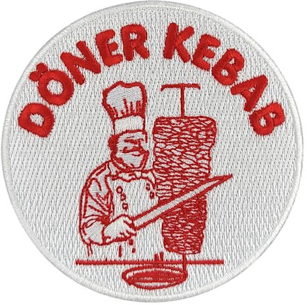 Urbanski Patch Döner Kebab Köftespieß Dönermann Chef (mit oder ohne scharf) zum Aufbügeln 8,4 x 8,4 cm | Aufnäher Applikation Bügelbild