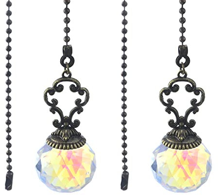 MY MIRONEY Cadenas de Cristal para Ventilador de Techo con Forma de Bola de Prisma Vintage, Cadena de luz Colgante de Cristal Transparente, Paquete de 2