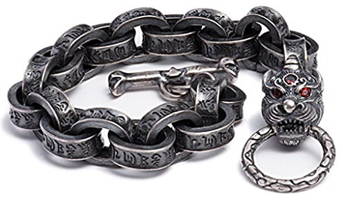 AHTCPO Herren 925 Armband Aus Sterlingsilber, Viking Handgefertigt Fenrir Wolfskopf Vintage Runenbündchen Armbänder, Nordisch Skandinavisch Amulett Geschenk