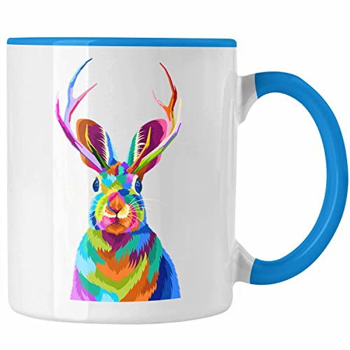 Trendation - Wolpertinger Tasse Geschenk Polygon Grafik Hasen Grafik Hörner (Blau)