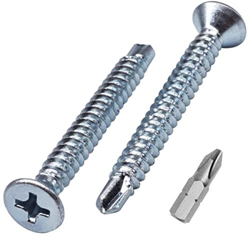 SKIR'CO Lot de 40 vis autoforeuses DIN 7504 P en acier zingué 4,8 x 38 mm pour métal, vis à tôle à tête fraisée