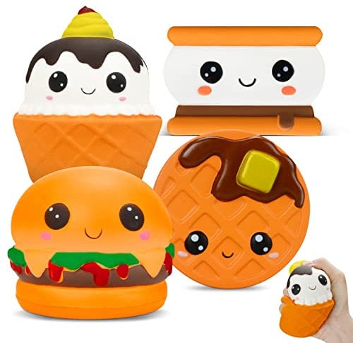 DJLLA Squishy Spielzeug 4 Stück, Squishy Set Stress Spielzeug, Squishies Party Geschenke Autismus Kawaii Party Geschenke Langsam steigendes Spielzeug für Kinder Erwachsene Mädchen Jungen