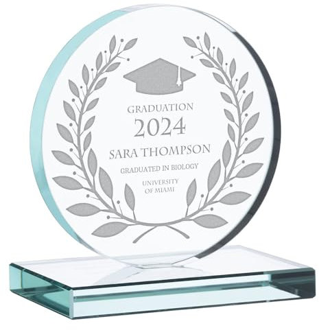 Wanapix | Personalisierte Trophäe mit Name und Text | Graviertem Glas (Grauskala) | Personalisierte Trophäe | Inklusive Aufbewahrungsbox | Rund | Diplome