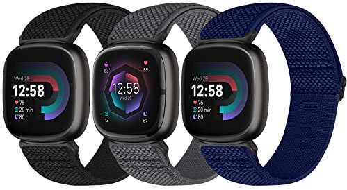 Bcuckood Elastisches Armband Kompatibel mit Fitbit Versa 4/Versa 3/Fitbit Sense 2/Sense für Damen Herren, Nylon Weich Verstellbar Dehnbar Solo Loop Ersatzriemen Uhrarmband