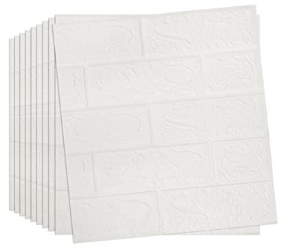 Camiraft White Peel and Stick Wall Panels Self Adhesive Brick Effect Wallpaper 38x35cm 10PCS Removable Wall Tiles 3D Tile Brick Wall Sticker Waterproof PE Foam Panel
