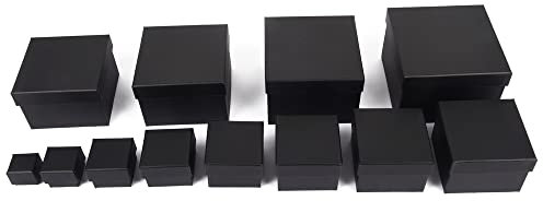 ewtshop® quadratische Geschenkboxen, 12er Set, stabiles Material mit feinem Kraftpapier überzogen - schwarz für Geschenke Ostern Weihnachten Hochzeit Geburtstag