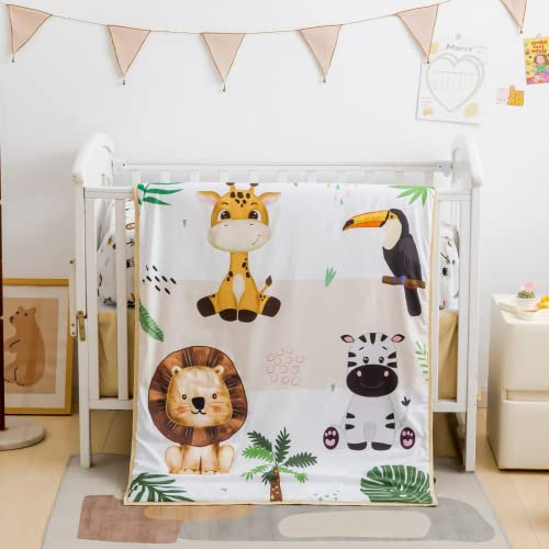 Cokouchyi Safari Tierbett-Bettwäsche-Set für Baby Jungen und Mädchen, 3-teiliges Babybett-Bettwäsche-Set, Standardgröße Kinderbett-Set inklusive Kinderbettlaken, Bettdecke und Krippenrock
