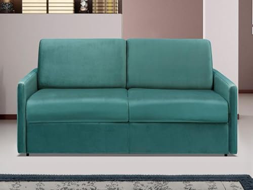 Vente-unique-Schlafsofa 3-Sitzer - Liegefläche: 140 cm - Matratzenhöhe: 14 cm - Samt - Minzgrün - CALIFE