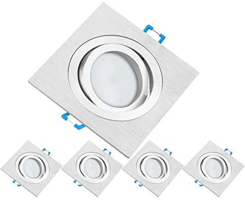 TEVEA Premium LED Einbaustrahler Schwenkbar -LED Modul 230V 5W austauschbar - Einbauleuchte auch fürs Bad - 5er Pack (Silber Eckig - Neutralweiß)