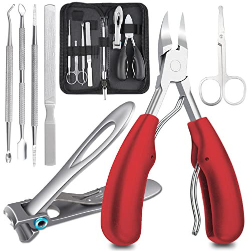 Toenail Clippers Set for Thick & Ingrown Hard Toenail Fingernail, 7PCS Nail Clippers and Professional Podiatrist Nail Cutter-Heavy Duty Stainless Steel Pedicure Toenail Scissors for Men Women (Red)
