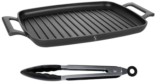 Stone&Stone Griglia Bistecchiera rettangolare 47cm | Piastra PROFESSIONALE in Pietra Fondo induzione in Acciaio SUPER| Antiaderente perfetta nel forno grigliate bbq qualità TEDESCA (47)