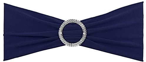 PATIKIL 13 x 5 Stretch Chair Sashes Bows, 25 Pack Elastic Chair Bands Sashes with Buckle Slider for Wedding Banquet Decorations, Dark Blue