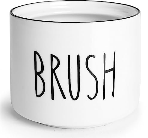 ONTUBE Ceramic Dish Brush Holder, Farmhouse Scrub Brush Holder Dishwashing Brush Stand, Soap Dispensing Kitchen Brushes Holder (White)