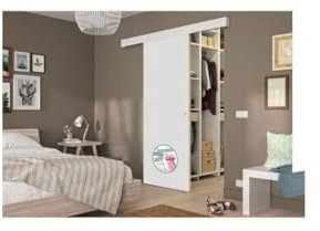 OPTIMUM Kit porte coulissante décor blanc - rail 2 amortisseurs + cache rail blanc - 204 x 73 cm