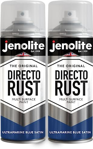 JENOLITE DIRECTORUST Pintura en aerosol satinada | AZUL ULTRAMARINO | 2x400ml | Pintura multisuperficie todo en uno: metal, madera, plástico | Aplicar directamente sobre el óxido | RAL 5002