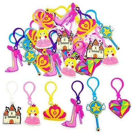 JZK 30x Prinzessinnen Schlüsselanhänger für Kinder Mädchen Geburtstagsfeier Werbegeschenke Gastgeschenke Dekorationen Mädchenparty Dankesgeschenke Partytütenfüller Krone Zauberstab High Heels Schloss