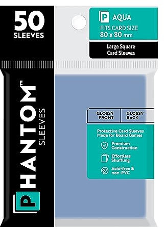 Phantom Sleeves Aqua Größe 80 x 80 mm: Glänzende Vorderseite/Rückseite - 50er Pack - Transparente Schutzhüllen für Brettspiele, Sammelkarten & Kartenspiele