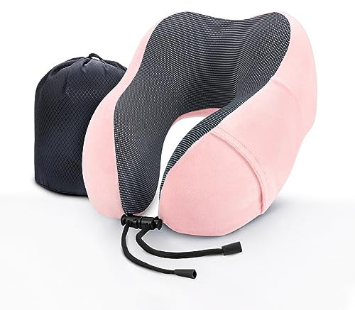 WENGX Travel Pillow Neck Pillow Memory Foam Soft Comfort and Support Travel Flight Neck Pillows,U-shaped Pillow for Sleeping with Storage Bag for Airplane Car Office Home,etc (Pink)