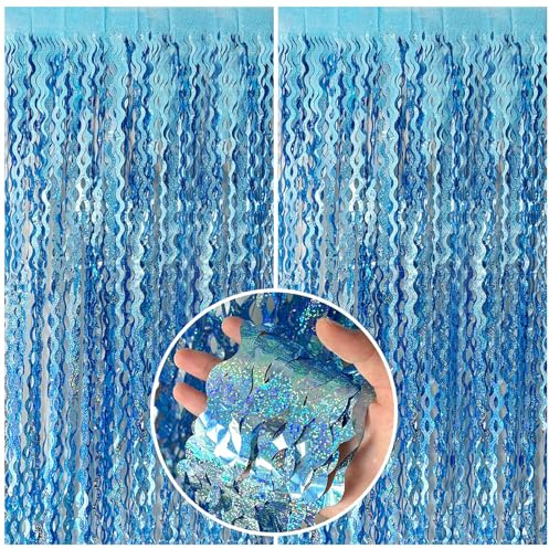Tinsel Foil Fringe Curtains Wavy Backdrop for Parties Sparkle Metallic Wavy Foil Fringe Backdrop Curtain for Party Decorations Photo Booth Props for Birthday Graduation Wedding