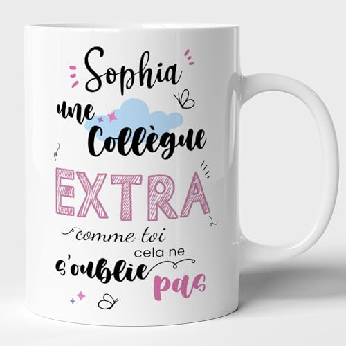 Lalasol Mug Cadeau Collègue Femme Prénom Nom Personnalisé - Tasse Collègue Cadeau Femme Chef Départ de Travail Anniversaire Noël - Mug Blanc