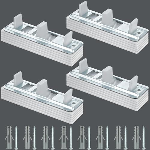 4 Pack Sliding Closet Door Floor Guides with Carpet Risers, Adjustable Sliding Closet Door Guide Fit 3/4'' to 1-3/8'' Thick Doors, White and Metallic