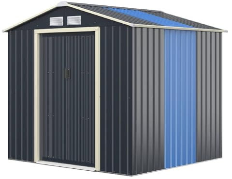 TANGZON Metal Garden Shed and Extension Kit, Galvanized Tool Storage House with Lockable Doors & 4 Vents, Outdoor All-Weather Bike Shed (7x4FT Shed & Extension Kit)