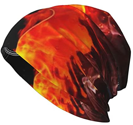 ObabO Wimpernmütze für Erwachsene, modische Strickmütze, elastische Beanie-Mütze, leichte Laufmütze, Freizeit-Bean-Mütze, randlose Mütze, Ice and Fire Gitarre, Einheitsgröße