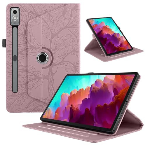 Funda para Lenovo Tab P12 12.7 Pulgadas 2023 (TB-370F) Cover PU Leather Ángulos Ajustables Tablet FILP Case con Rotación de 360 Grados Carcasa y Función Soporte, Rosa