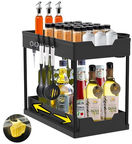 KEMVEK Organizador Cocina-Estanteria Cocina-Organizador Fregadero-Organizador bajo Fregadero-Organizador Armario Cocina-Organizador Cajones Cocina-4 ganchos,2 cestas con 1 accesorios cocina gratis.