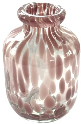 Glasvase Happy Patchy 15cm Rosa PINK. Vase aus Glas, Blumenvase mit Punkten, Konfetti, mundgeblasen