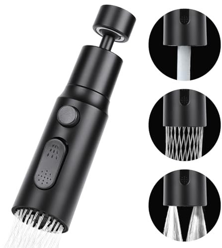 OSDUE Douchette Evier Cuisine Robinet 360 Degres, 3 Modes Embout Robinet Cuisine avec Aerateur, Mitigeur Evier Cuisine Tete de Robinet Rotative, Adaptateur Robinet Universal Orientable(Noir)