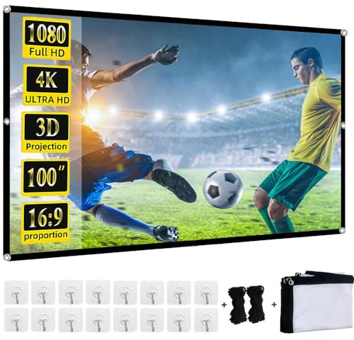 Projector Screen 100 Inch, Yingstar 16:9 HD Double Sided Projection Screens, Anti-Crease Foldable Portable Projector Screen For Outdoor Cinema Garden Home Indoor Camping Theater Office