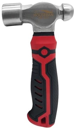 HOUSERAN Marteau Panne Ronde, Mini Marteau, 376g, Rouge, Caoutchouc, Acier au Carbone