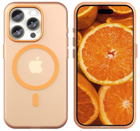 YUANDMI Custodia per iPhone 15 Pro, con MagSafe, custodia Hany, per iPhone 15 Pro, magnetica, leggera, sottile, trasparente, morbida, antiscivolo, antigraffio, protezione per iPhone 15 Pro, arancione