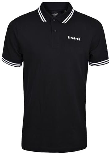 Firetrap Mens Polo Shirt Cotton Polos Tshirt Short Sleeve Summer Ribbed Tipping Collar Tshirts Top Black M