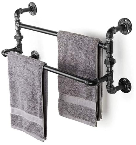 CYPOSLDN Handtuchhalter Handtuchstange Retro-Handtuchständer Mit Doppeltem Handtuchhalter Wandmontiertes Duschregal Industrieller Stil Eisenrohr-Rohrleitungs-Wandregale Handtuchständer Für Badezimmer