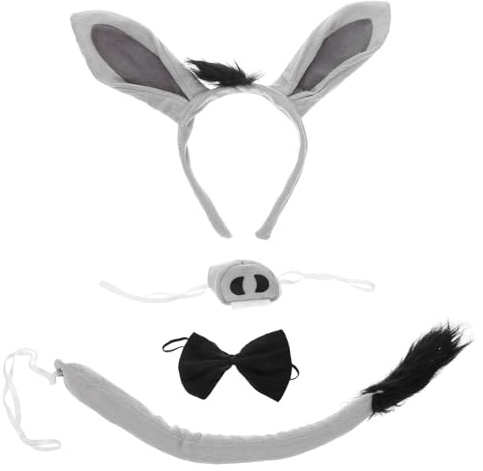 AOKWAWALIY 4-teiliges Esel Kostüm Set Tierkostüm Set Stirnband und Schwanznase Fliege Set für Erwachsene Kinder Halloween Mottoparty Cosplay Geburtstag Requisiten