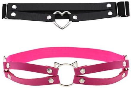 CWPFVQA 1 Liebes-Strumpfband Und 1 Katzen-Strumpfband, Punk-Mode-Strumpfbänder, Leder-Strumpfbänder, Verstellbare Oberschenkel-Strumpfbänder, Bekleidungszubehör