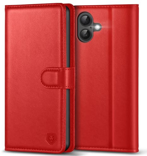Kuafcase Compatible for iPhone 16 Case with 4 Card Slots Magnetic Closure Kickstand Shockproof Protective Phone Case Compatible for iPhone 16 - Red