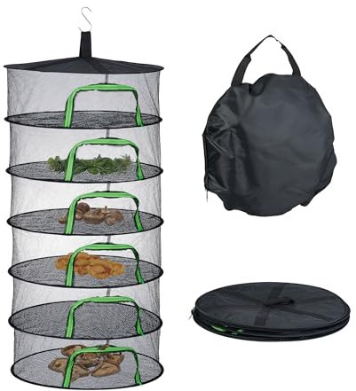 Relaxdays Trockennetz faltbar, 6-lagiges Dörrnetz, für Kräuter, Obst, Gemüse, Fischtrockner zum Aufhängen, Mesh, schwarz, 1 Stück